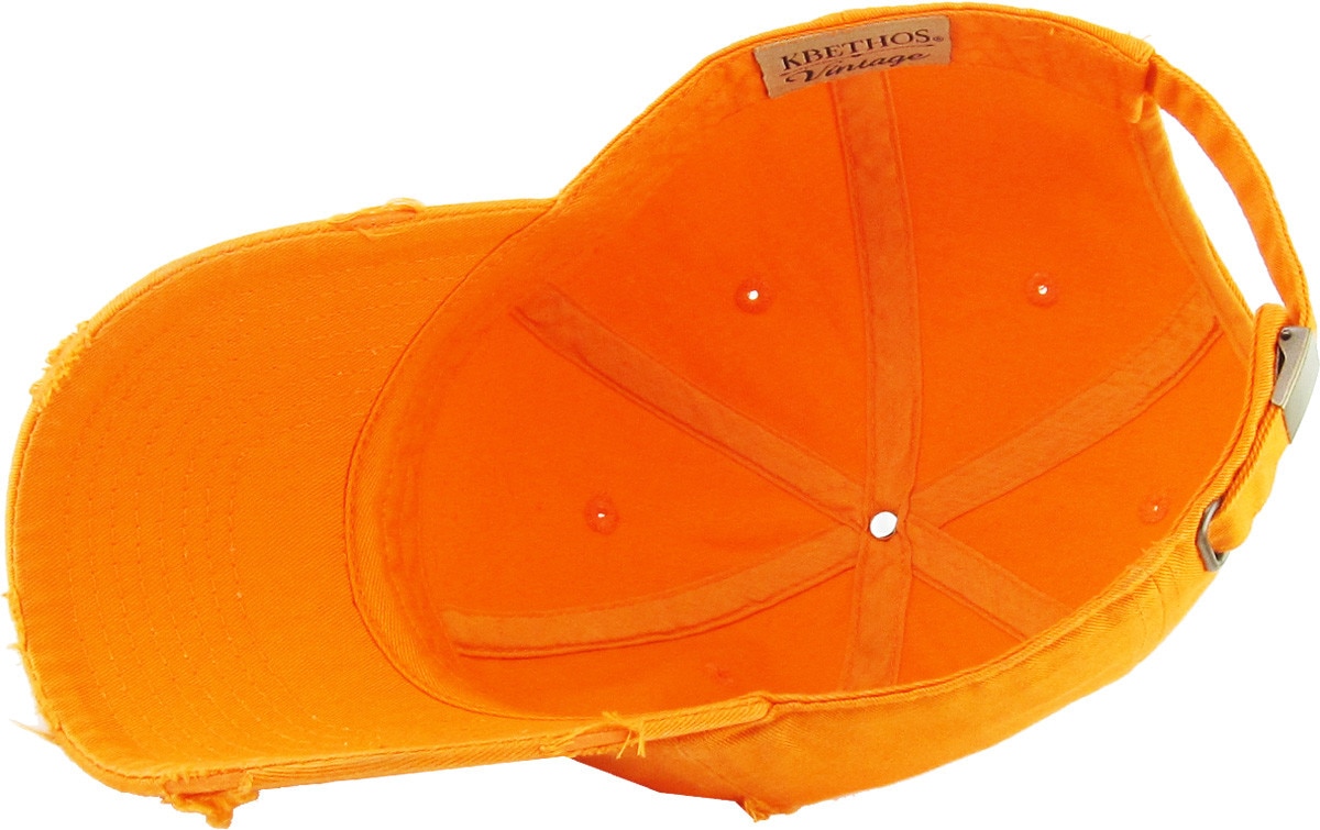 Orange Distressed Vintage Baseball Cap Inside Turned Over View